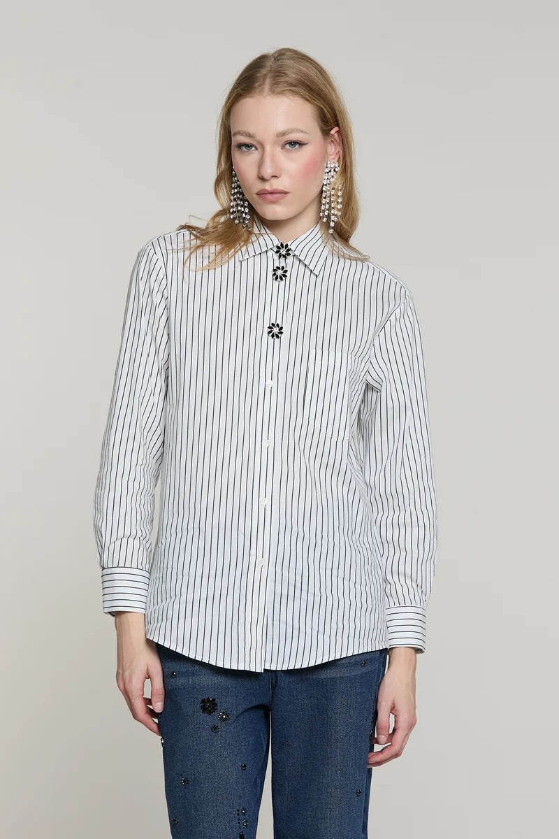Camicia MANACORA manica lunga con tasca più copribottoni gioiello righe RELISH