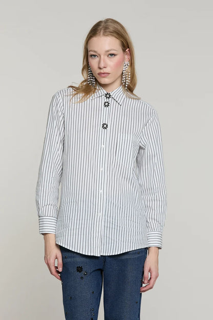 Camicia MANACORA manica lunga con tasca più copribottoni gioiello righe RELISH