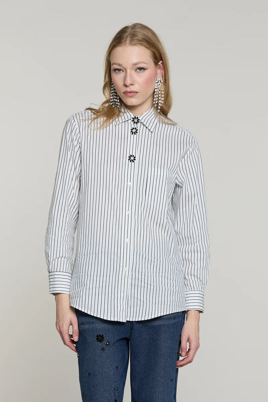 Camicia MANACORA manica lunga con tasca più copribottoni gioiello righe RELISH