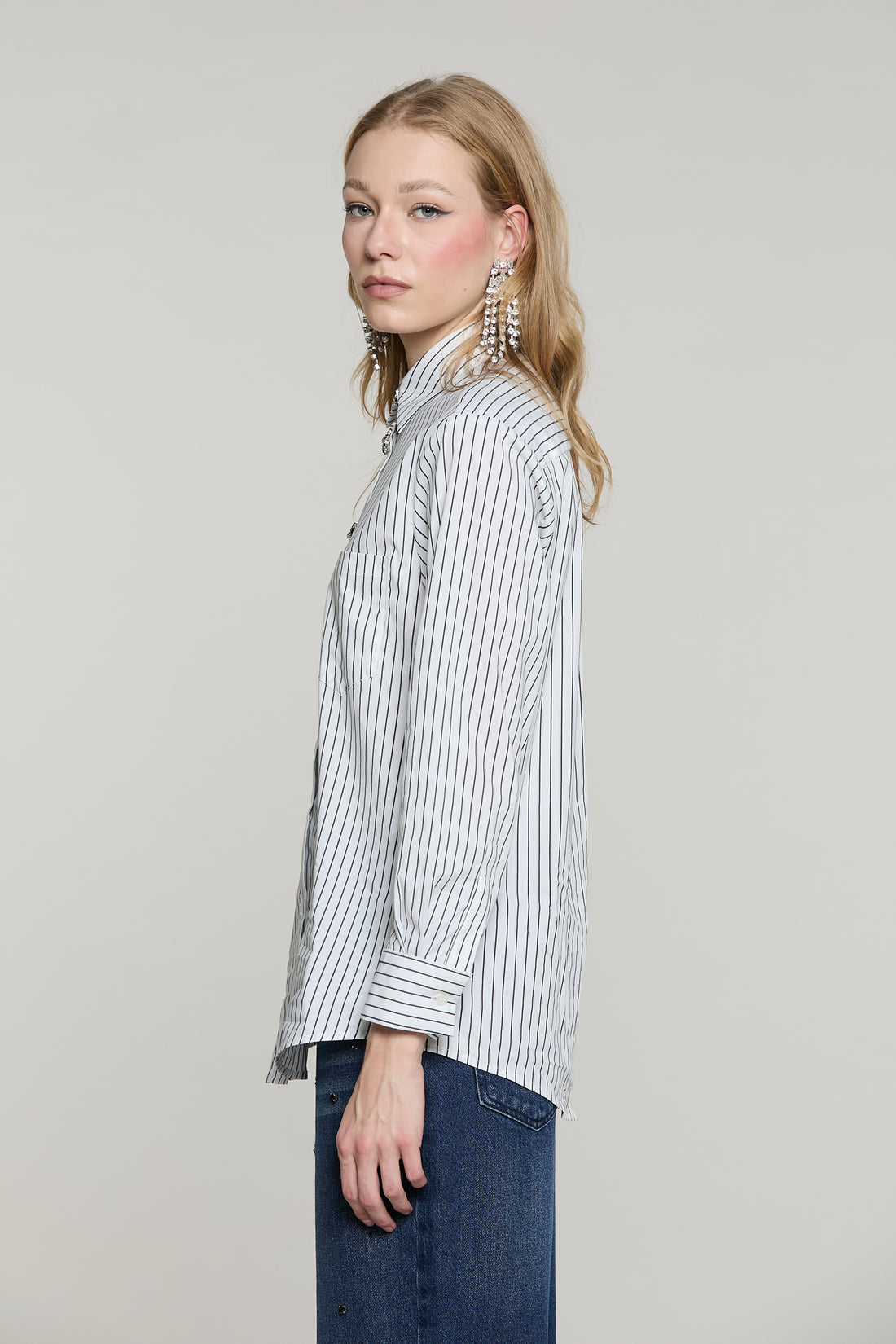 Camicia MANACORA manica lunga con tasca più copribottoni gioiello righe