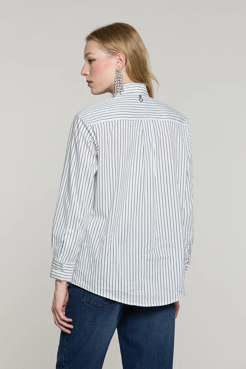 Camicia MANACORA manica lunga con tasca più copribottoni gioiello righe RELISH