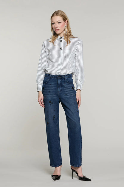 Camicia MANACORA manica lunga con tasca più copribottoni gioiello righe