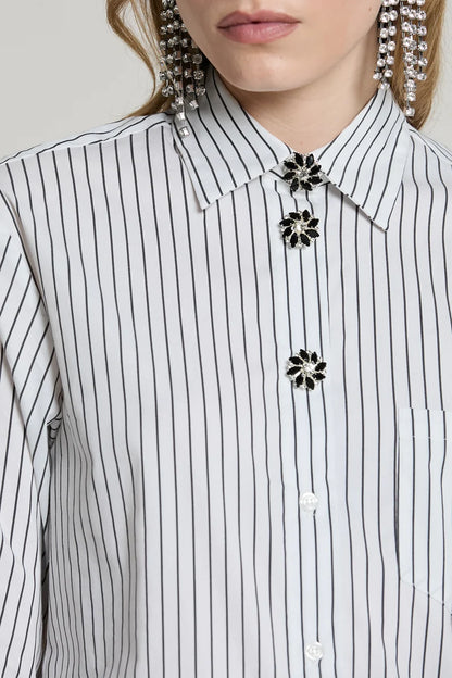 Camicia MANACORA manica lunga con tasca più copribottoni gioiello righe RELISH