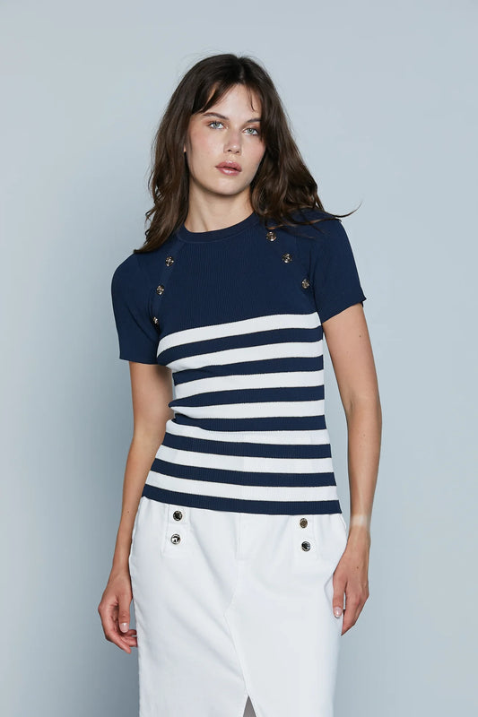 Maglia GELTRU' M/M con Inserto Bottoni Righe più Lurex Costina RELISH