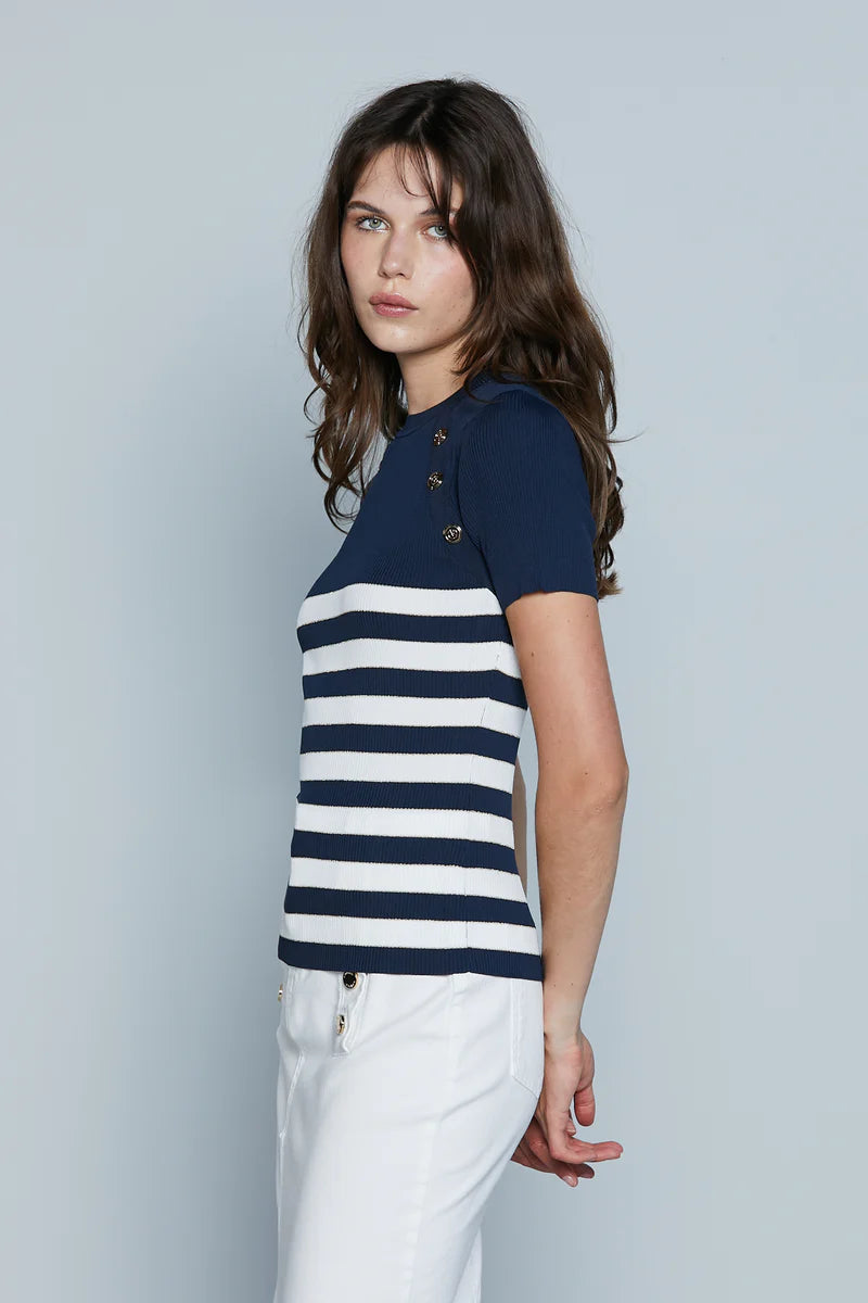 Maglia GELTRU' M/M con Inserto Bottoni Righe più Lurex Costina RELISH