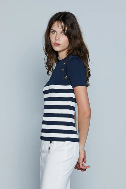 Maglia GELTRU' M/M con Inserto Bottoni Righe più Lurex Costina RELISH