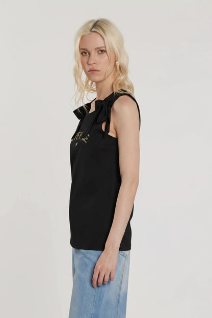Relish T-Shirt BLOWY smanicata con fiocco più stampa glitter
