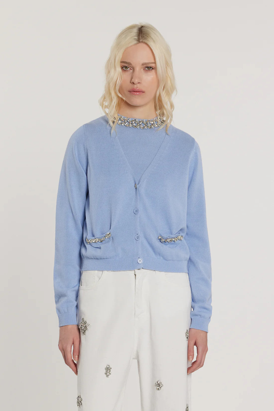 Relish AUDREN Cardigan maniche lunghe scollo a V con bottoni più tasche più applicazioni gioiello