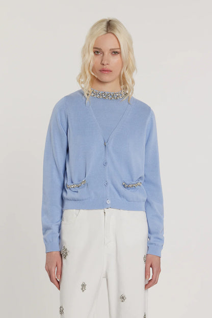 Relish AUDREN Cardigan maniche lunghe scollo a V con bottoni più tasche più applicazioni gioiello