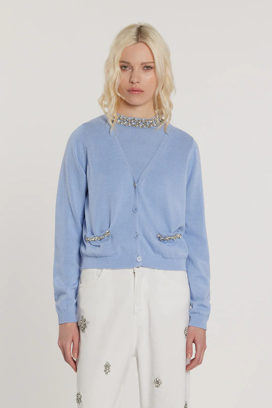 Relish AUDREN Cardigan maniche lunghe scollo a V con bottoni più tasche più applicazioni gioiello