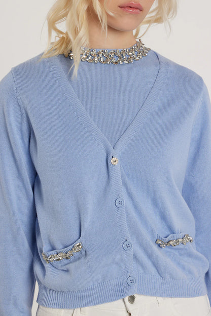 Relish AUDREN Cardigan maniche lunghe scollo a V con bottoni più tasche più applicazioni gioiello