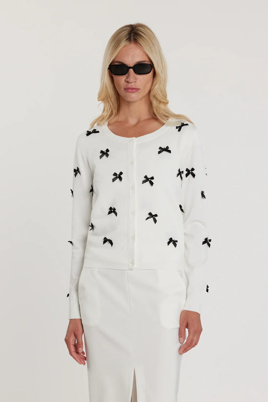 Relish RYDER cardigan maniche lunghe girocollo con bottoncini più fiocchi più strass