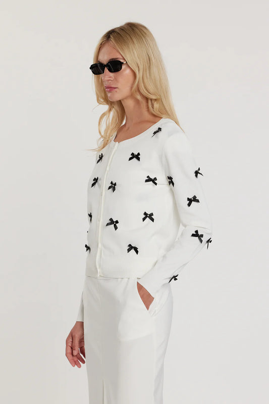 Relish RYDER cardigan maniche lunghe girocollo con bottoncini più fiocchi più strass