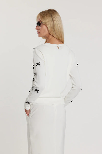 Relish RYDER cardigan maniche lunghe girocollo con bottoncini più fiocchi più strass