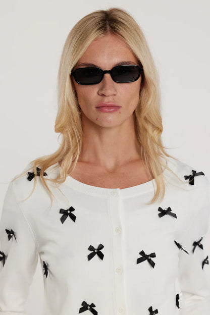 Relish RYDER cardigan maniche lunghe girocollo con bottoncini più fiocchi più strass