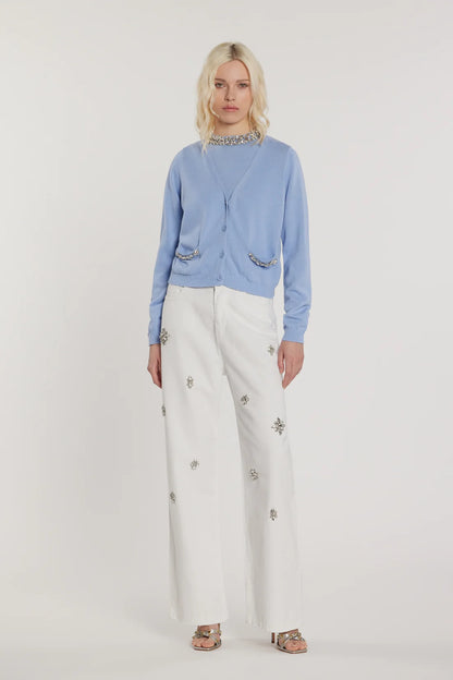 Pantalone GISELLE_15 vita media cinque tasche con applicazioni pietre loose fit bull