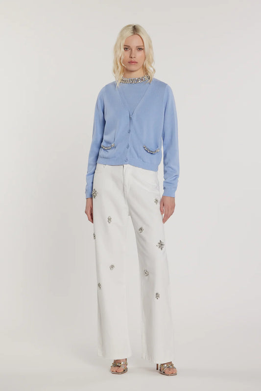 Pantalone GISELLE_15 vita media cinque tasche con applicazioni pietre loose fit bull