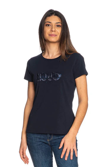 N. articolo  TA5214JS003M9509 T-shirt con logo e strass LIUJO