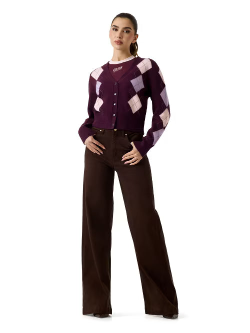 LS VN GRACIE ARGYLE CARDIGAN GUESS W6BR47 Z1446