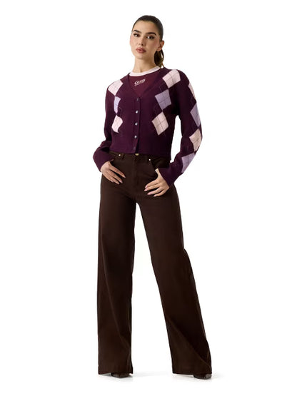 LS VN GRACIE ARGYLE CARDIGAN GUESS W6BR47 Z1446