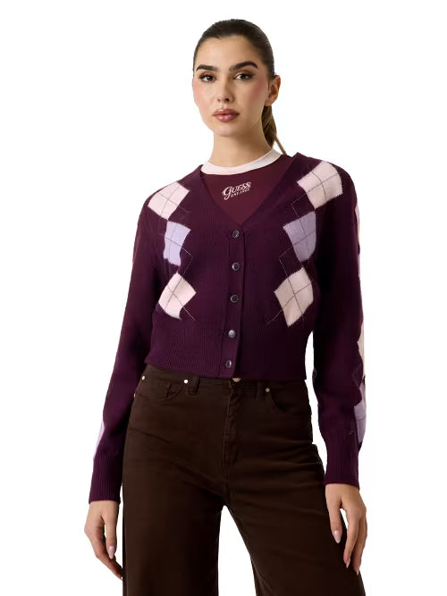 LS VN GRACIE ARGYLE CARDIGAN GUESS W6BR47 Z1446