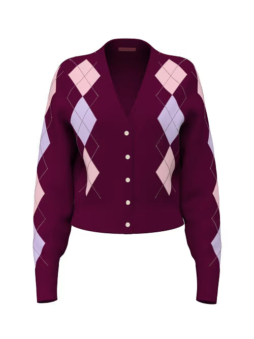 LS VN GRACIE ARGYLE CARDIGAN GUESS W6BR47 Z1446