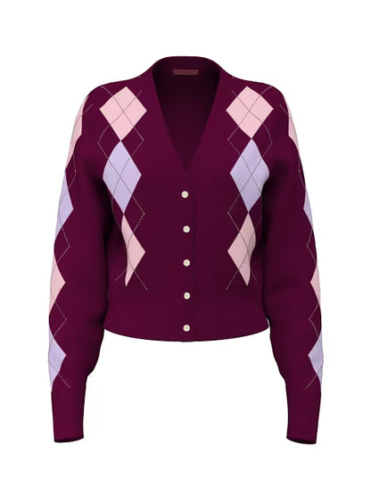 LS VN GRACIE ARGYLE CARDIGAN GUESS W6BR47 Z1446