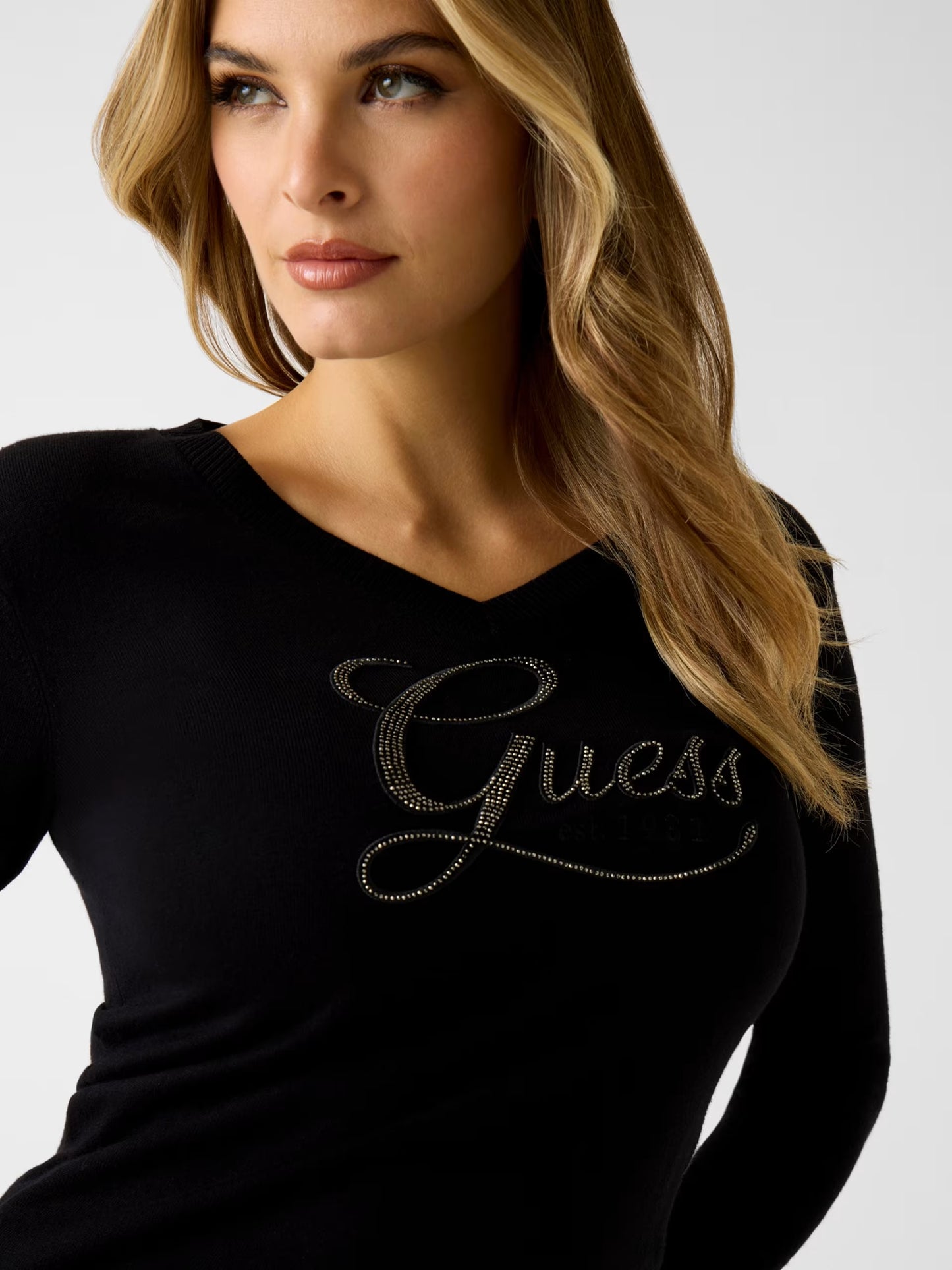Guess W6RR50Z2NQ2 Maglione con strass logo