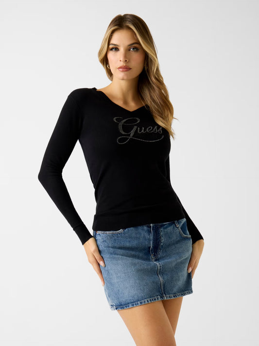 Guess W6RR50Z2NQ2 Maglione con strass logo