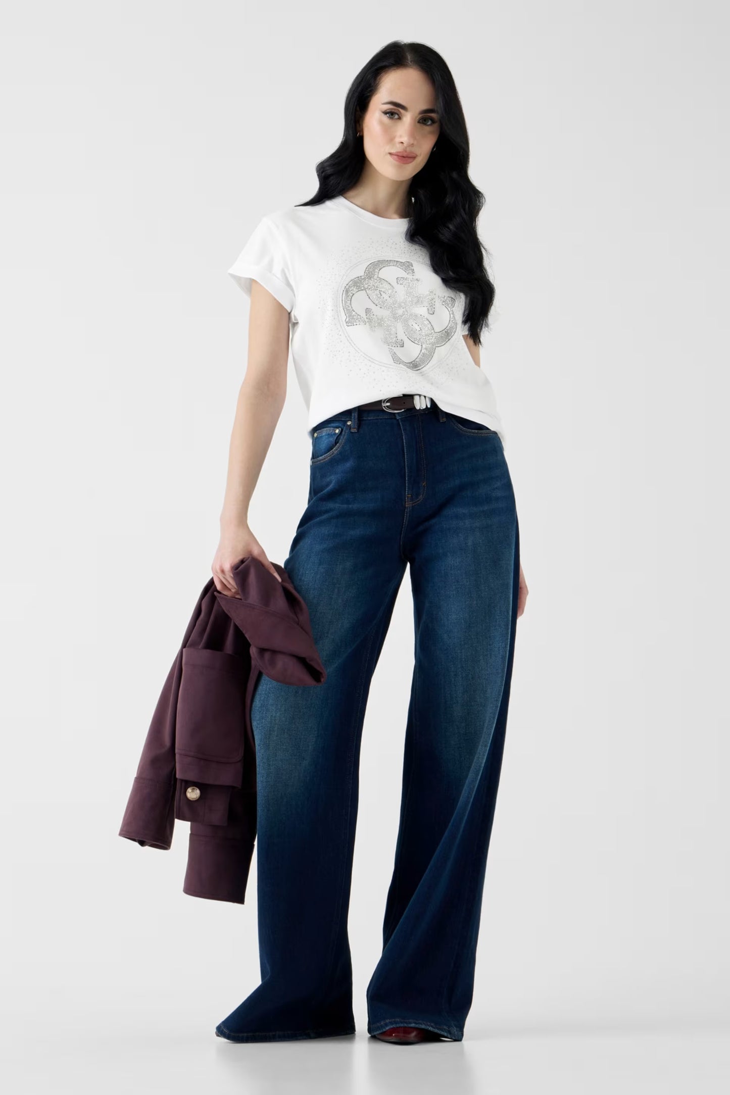 Guess W6YI18K4331 T-shirt con logo di strass