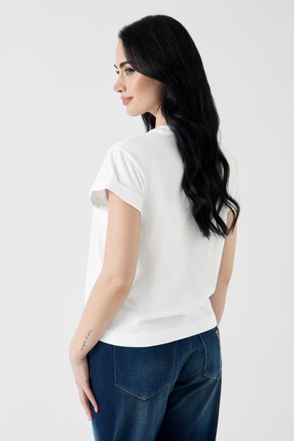 Guess W6YI18K4331 T-shirt con logo di strass