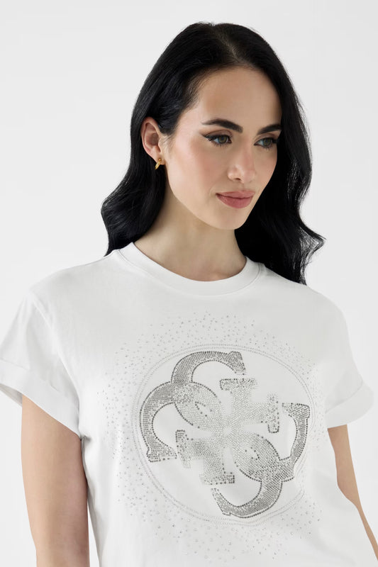 Guess W6YI18K4331 T-shirt con logo di strass