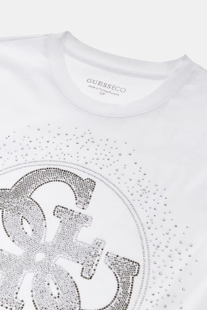 Guess W6YI18K4331 T-shirt con logo di strass