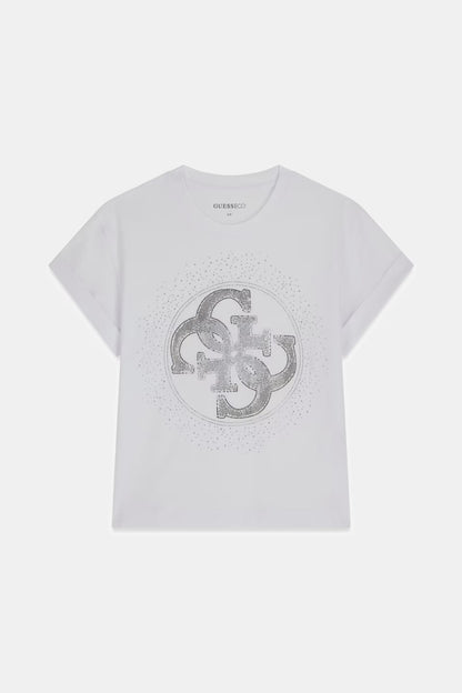 Guess W6YI18K4331 T-shirt con logo di strass
