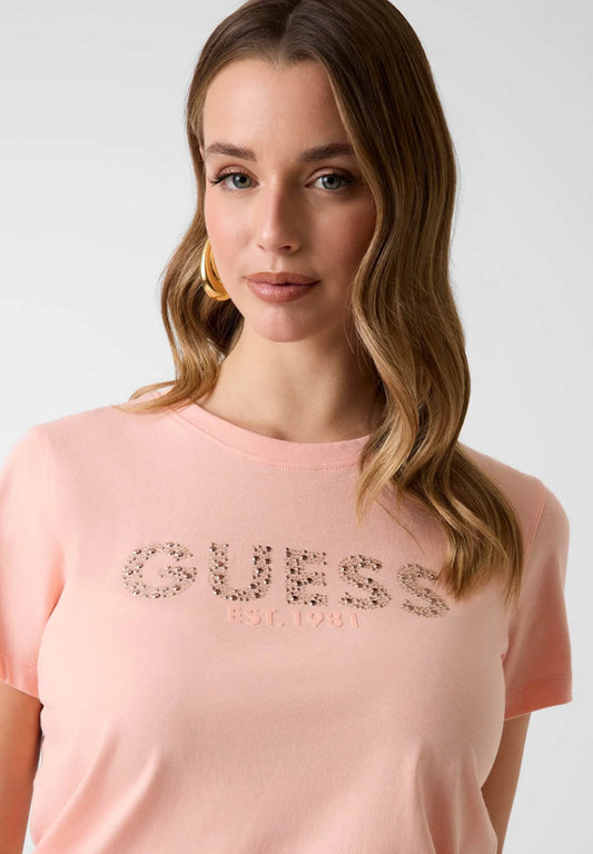 Guess V3BI11J1314 STUDS SCRIPT TEE - T-shirt con stampa