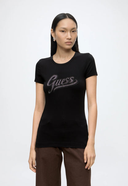 Guess W6YI21K4337 SS CN GLITTER LOGO TEE - T-shirt con stampa