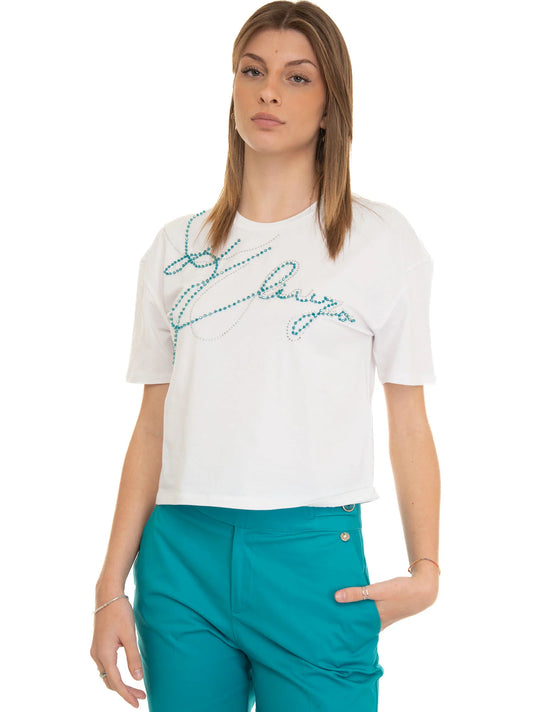 White-aquamarine half-sleeved crew-neck t-shirt Liu Jo CA3366JS003