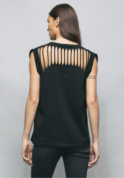 Laser cut sleeveless jersey T-shirt with Gaelle GBDP16953 print