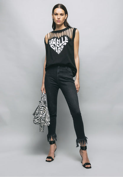 Laser cut sleeveless jersey T-shirt with Gaelle GBDP16953 print