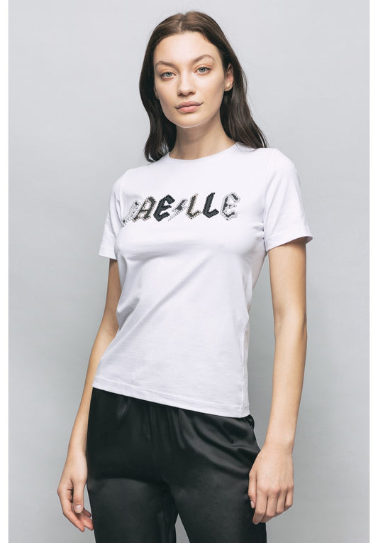 BI-ELASTIC T SHIRT WITH PRINT AND EMBROIDERY - GBDP17018 - GAELLE PARIS
