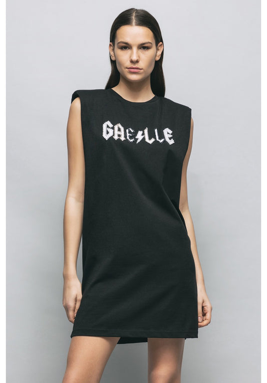 EMBROIDERED AND PRINTED SLEEVELESS JERSEY DRESS - GBDP17019 - GAELLE PARIS
