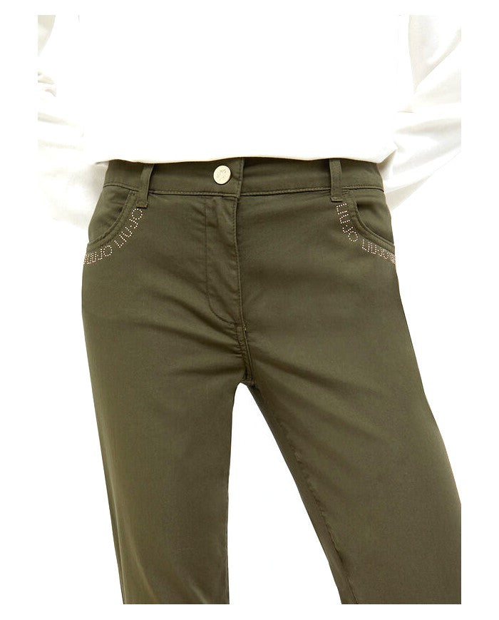 LIU JO TROUSERS WITH GREEN RHINESTONE