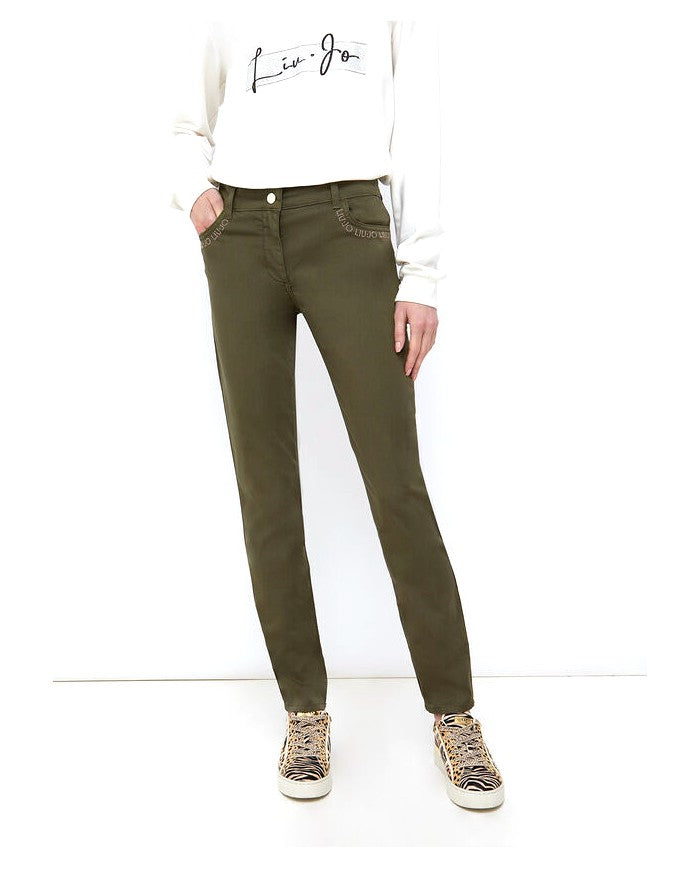 LIU JO TROUSERS WITH GREEN RHINESTONE