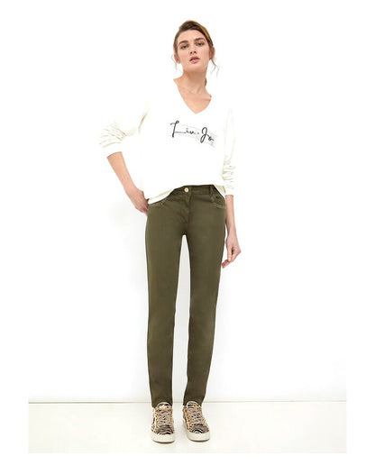 LIU JO TROUSERS WITH GREEN RHINESTONE